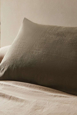 ZARA HOME ЛЬНЯНОЙ ЧЕХОЛ ДЛЯ ДЕКОРАТИВНОЙ ПОДУШКИ XXL, ХАКИ