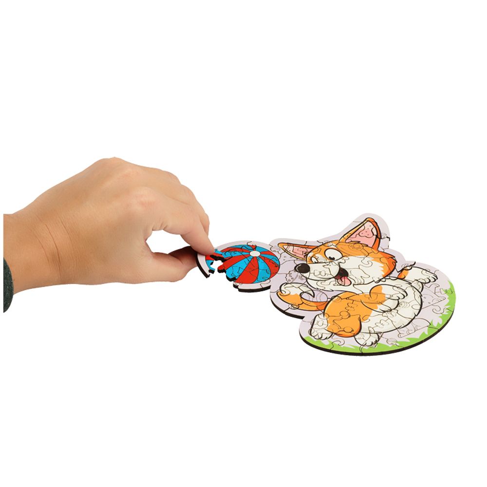 Деревянный пазл в рамке ТРИ СОВЫ "Корги", 45 элементов