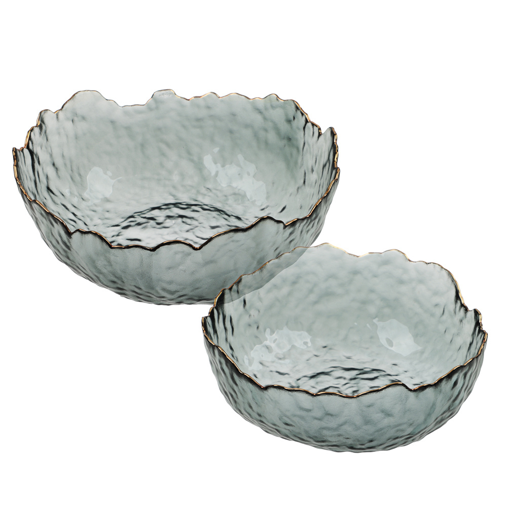 MILLIMI Набор салатников 2 шт, 17x16,5x7,5см / 20x20x9см, стекло, серый с золотой каймой