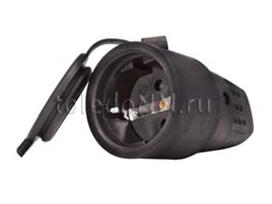 Универсал штепсельное гнездо с/з чёрн.каучук 16А 250В IP44