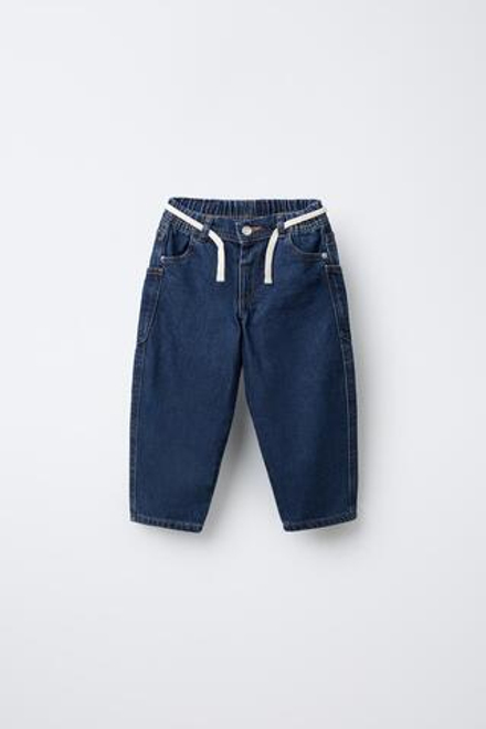 ZARA ДЖИНСЫ BAGGY С РЕМНЕМ, ВЫЦВЕТШИЙ СИНИЙ