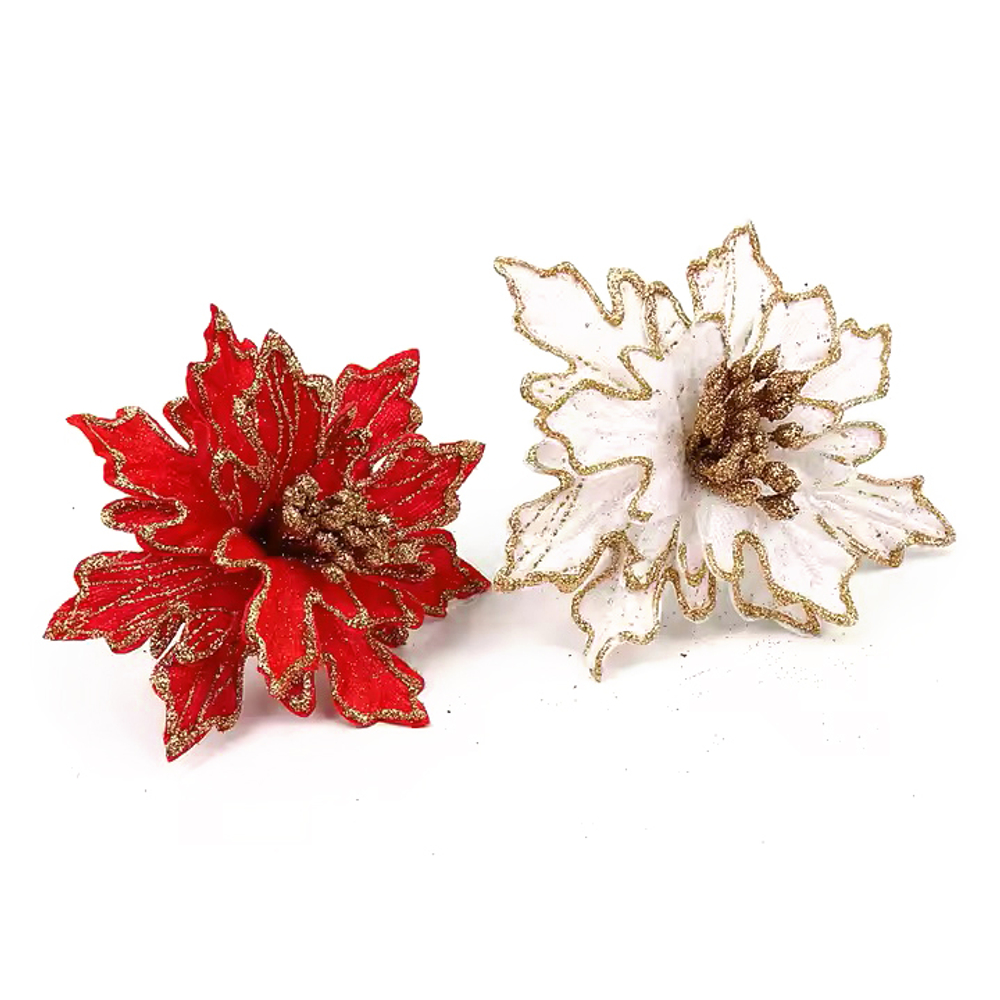 Цветок Пуансеттия на клипсе 15 см