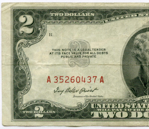 Банкнота США 2 доллара 1953 A 35260437 A. VF
