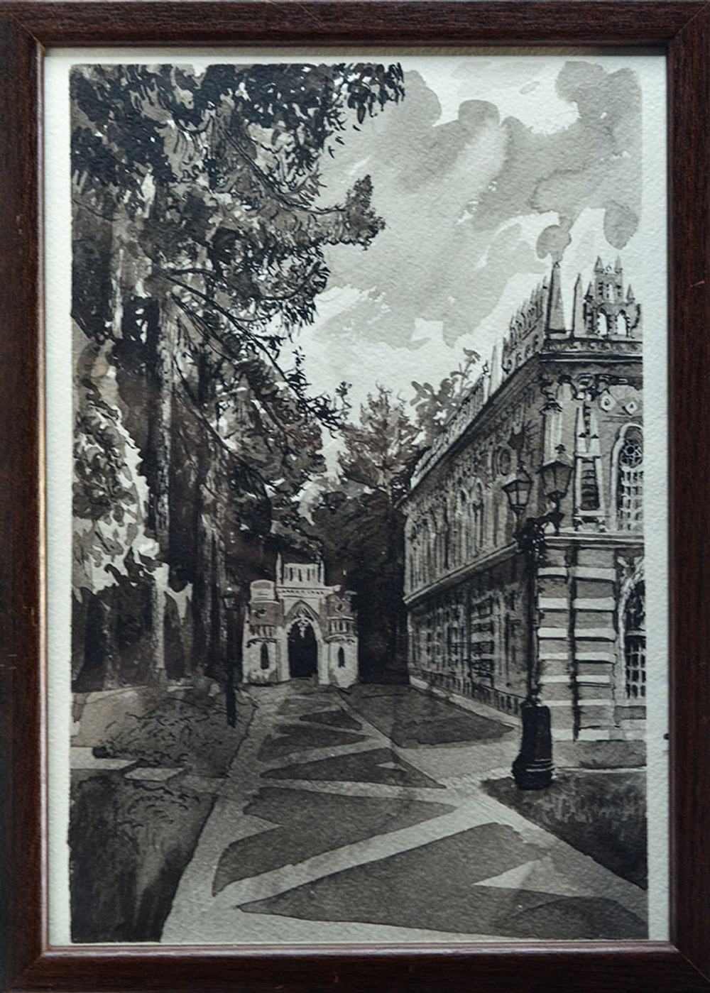 Шахматов Л.А  Царицыно.  Тушь, бумага. 2018. Оформлено в раму. Размер 32,3х23,5 см