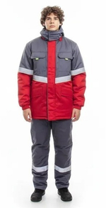 Костюм мужской утепленный «СЕВЕРНАЯ ШИРОТА» (куртка+брюки) цв.серый/красный