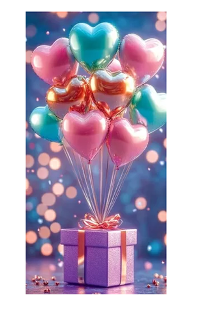 Конверт для денег без надписи (шарики-сердечки с подарком)