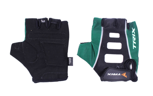 Перчатки TRIX подростк., M, коротк. пальцы, гелев. вставки, лайкра/искусств. замша, с петелькой, бело-зелено-черн.
