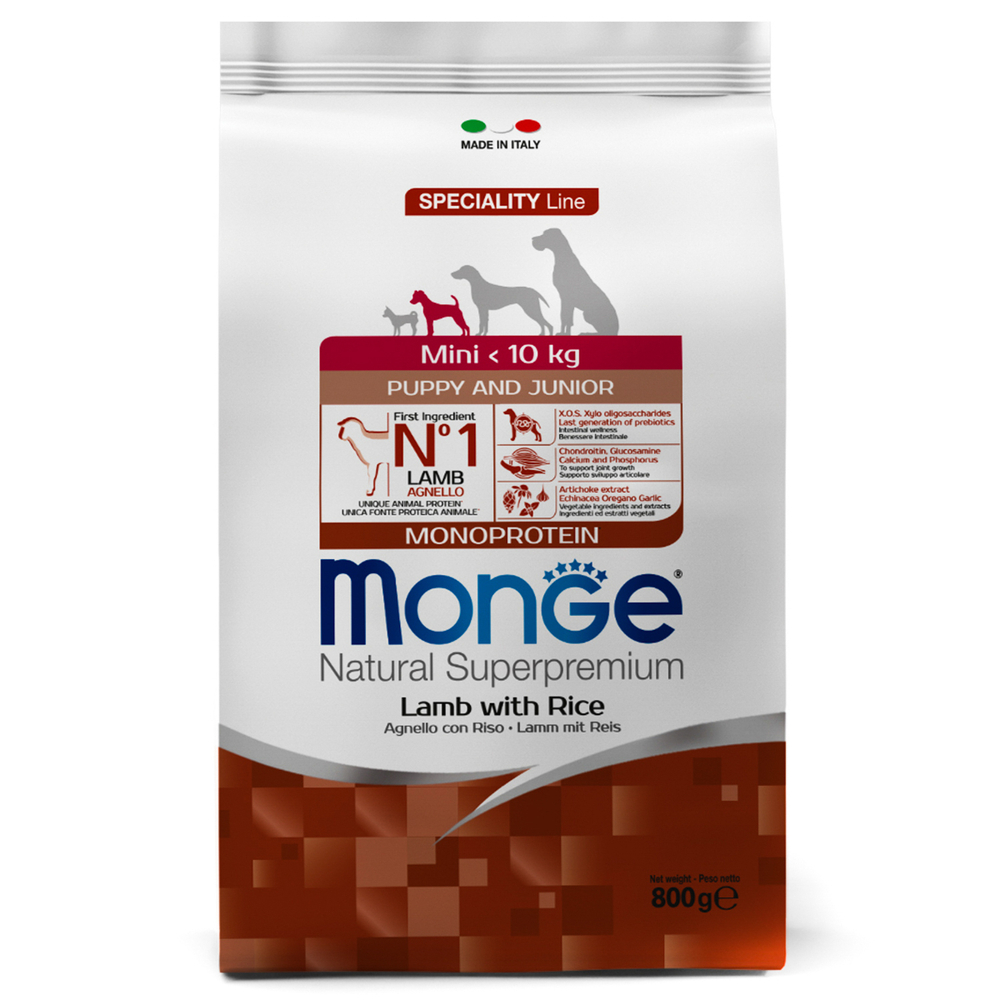 Monge dog корм сухой для щенков мелких пород ягненок рис