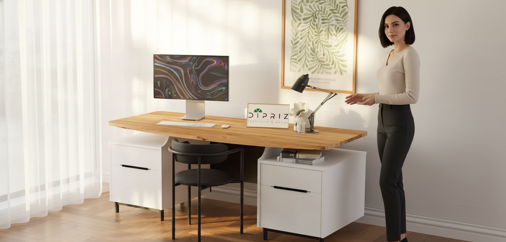Письменный стол OCHENSOL из массива сосны, белый, с парящей столешницей и ящиками | Бренд DIPRIZ | Фабрика мебели