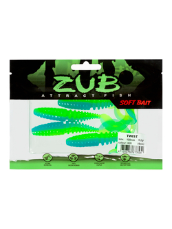 Приманка ZUB-TWIST 100мм(4")-4шт, (цвет 020) синий верх - желтый низ