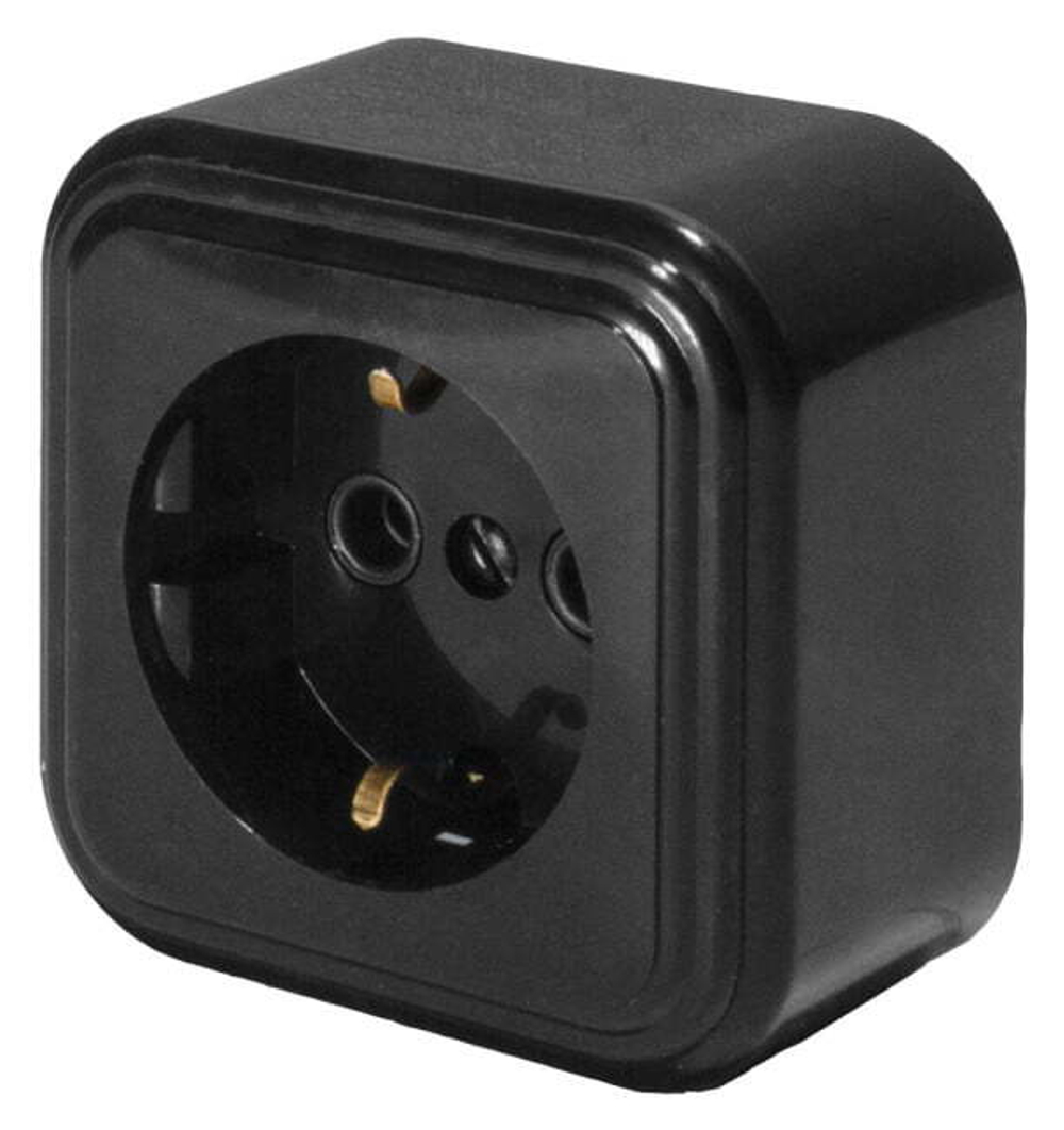 Розетка 1-местная с заземляющим контактом. 250В. 16А. IP20. PST16-21-20  RA 16-133-Ч . черный