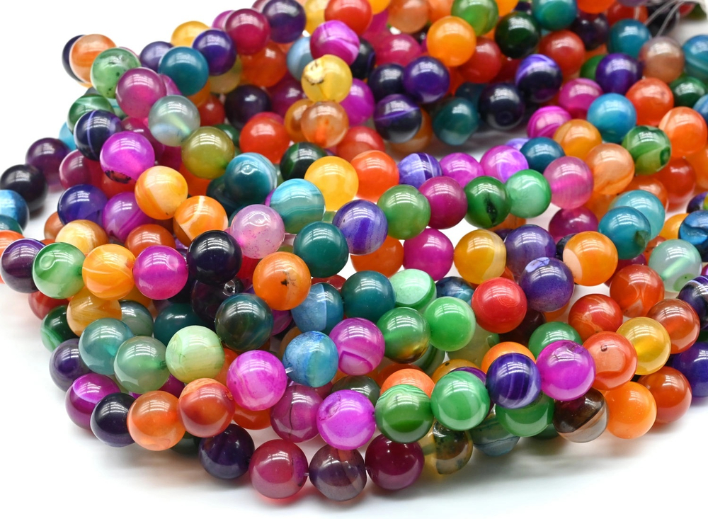 д10 Агат микс разноцветный шар 10мм, нить 37см