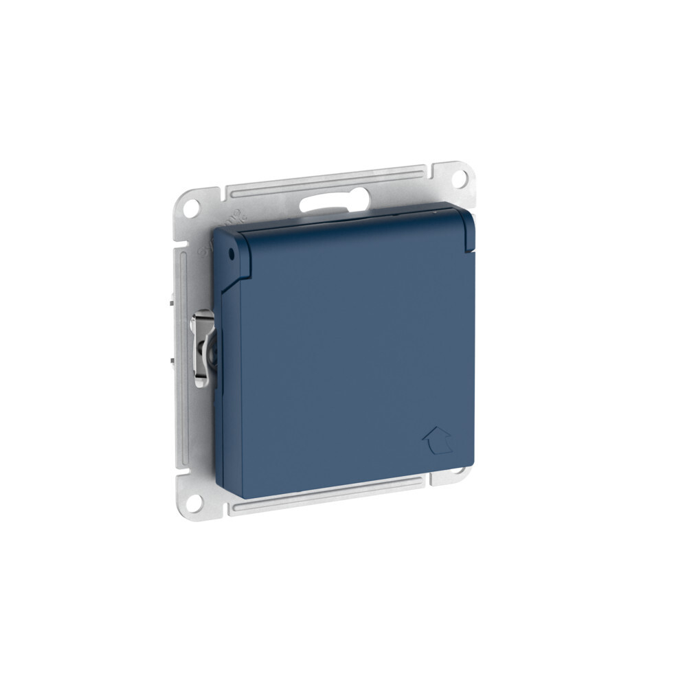 ATLASDESIGN РОЗЕТКА с заземл. со шторк. с крышкой,16А, IP20, мех., быстрозажим. клем., АКВАМАРИН