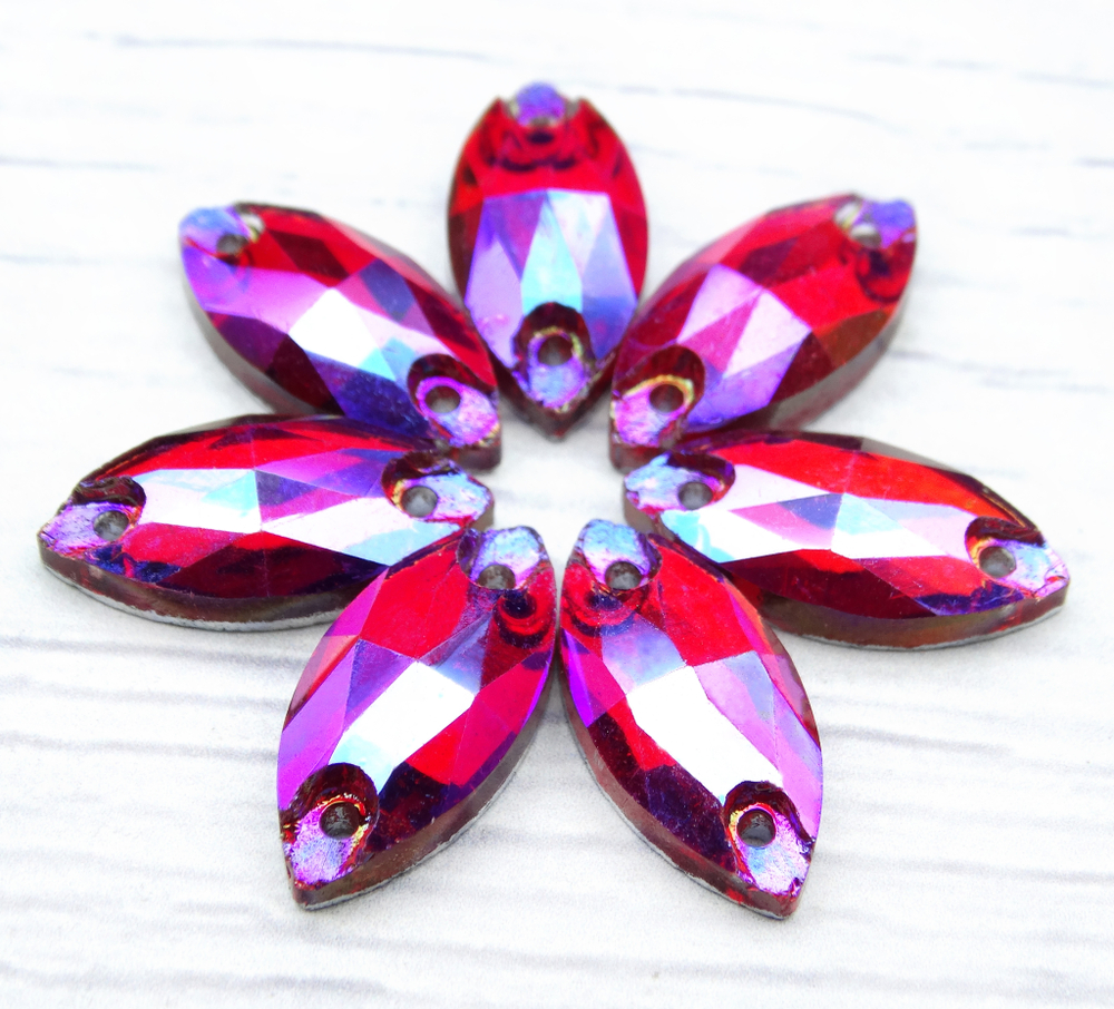 МИ003ДС612 Хрустальные стразы круглые пришивные "лодочка", цвет: фуксия AB, размер: 6х12 мм, 15 шт.