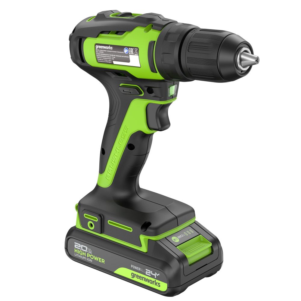 Дрель-шуруповерт акк. Greenworks GD24DD35, 24V, б/щет, 29/35Нм,2x2Ач,ЗУ,кор (3704007CUC)