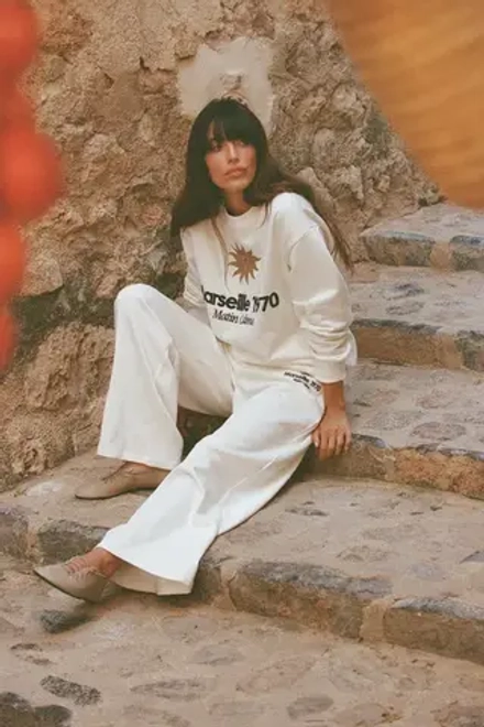 ZARA БРЮКИ ИЗ МЯГКОЙ ТКАНИ С ВЫШИВКОЙ, ЖЕЛТОВАТО-БЕЛЫЙ
