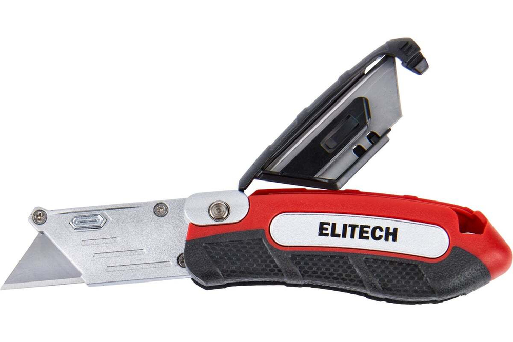 Нож строительный складной Elitech трапециевидное лезвие, 3 лезвия в комплекте, цинк и TPR покрытие, сталь SK5 410501 207183