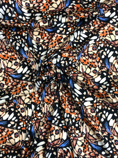 Плательная принт, бабочки беж/теракот/синий на черном BAVARIA D28
