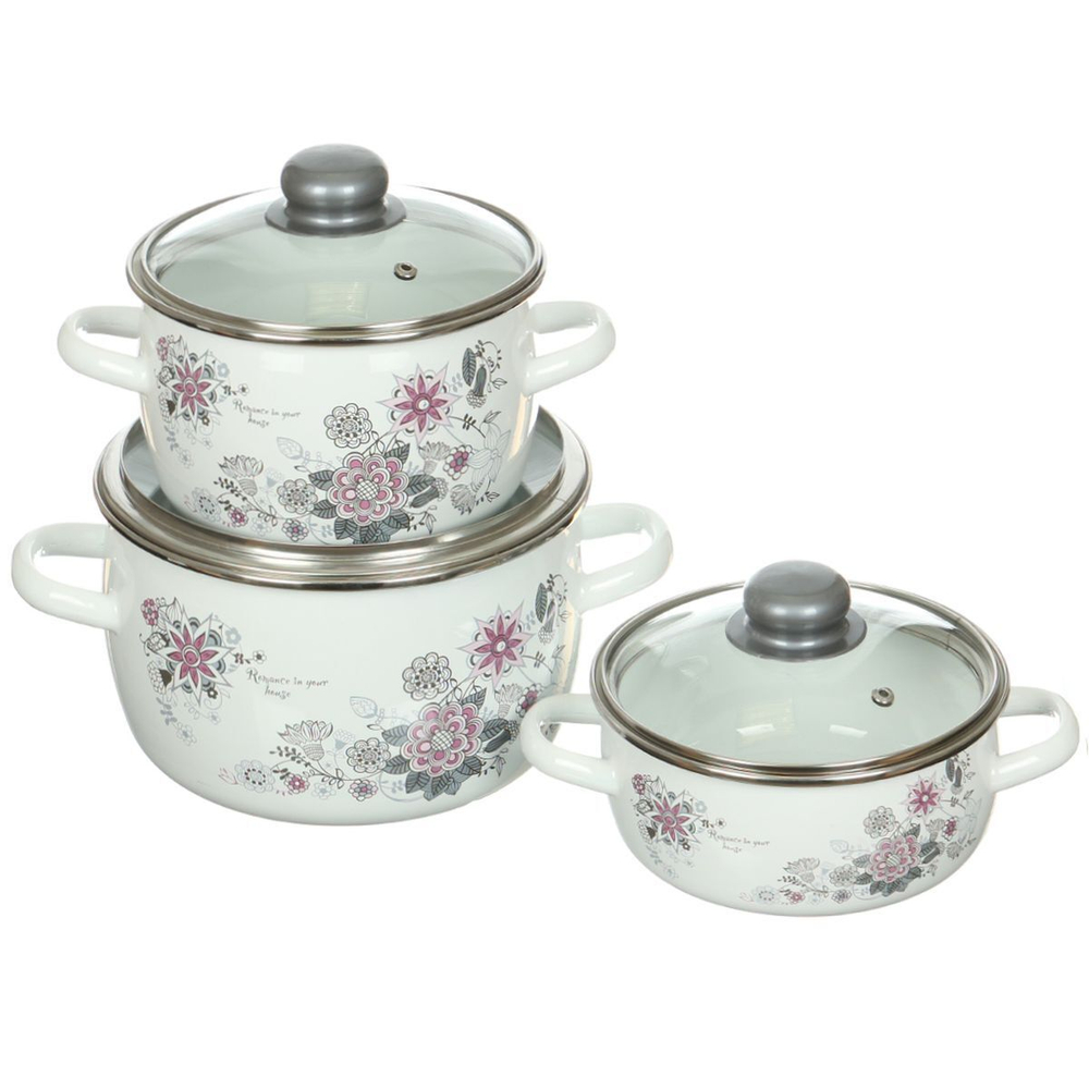 Набор эмалированной посуды 6 пр, кастрюли 1.5,2,4 л, СтальЭмаль, Весенний романс, 1КА071S