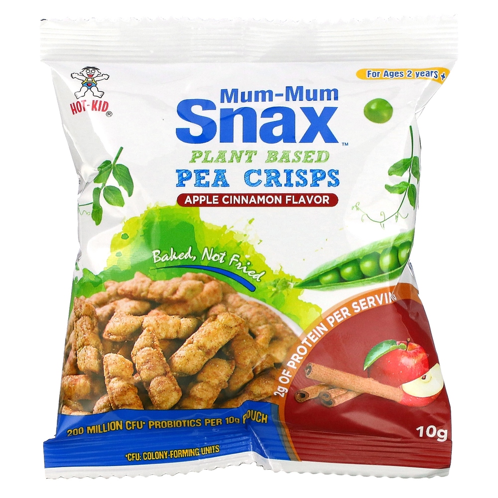 Hot Kid, Mum-Mum Snax, печеные гороховые снеки, для детей от 2 лет, яблоко и корица, 5 пакетиков по 10 г