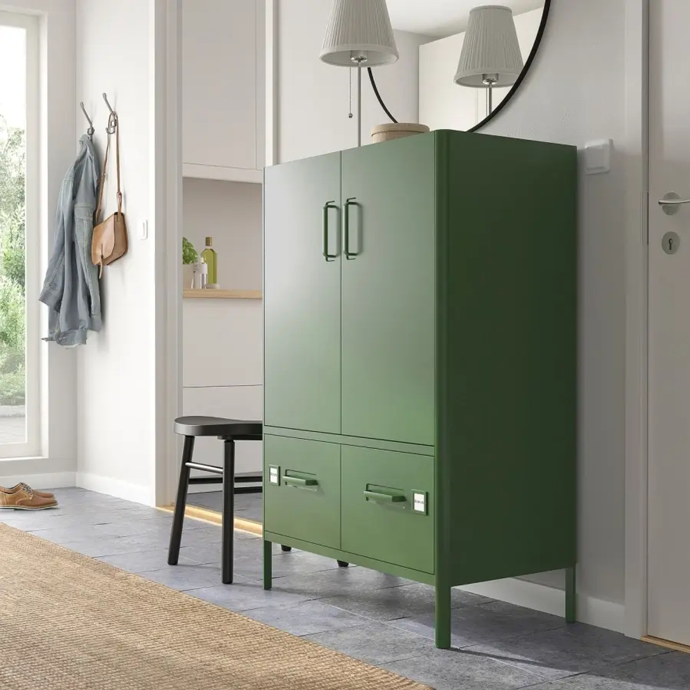 Шкаф с дверцами и ящиками - IKEA IDÅSEN/IDASEN/ИДОСЕН ИКЕА, 119х47х80 см, зеленый