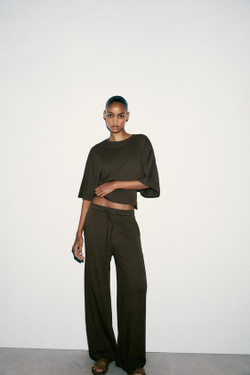 ZARA ПРЯМЫЕ ХЛОПКОВЫЕ БРЮКИ, КОРИЧНЕВЫЙ