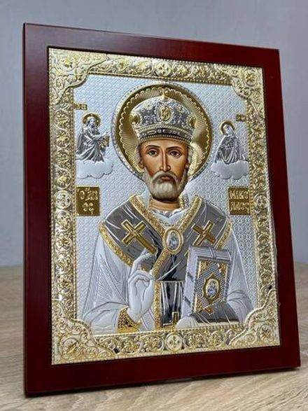 Николай Чудотворец, икона прямоугольная с рамкой, красное дерево 185х235