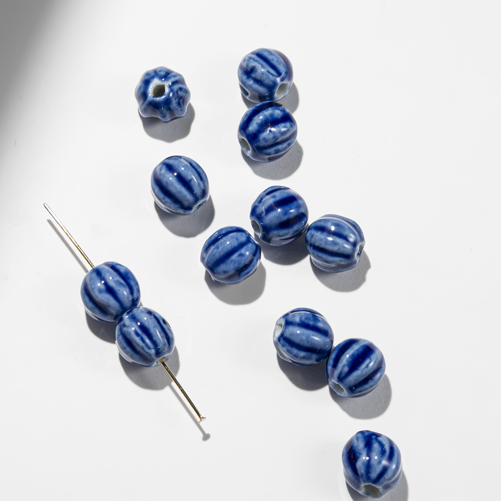Бусина в форме "Бутон", 10,5мм, синяя, глазурированный фарфор