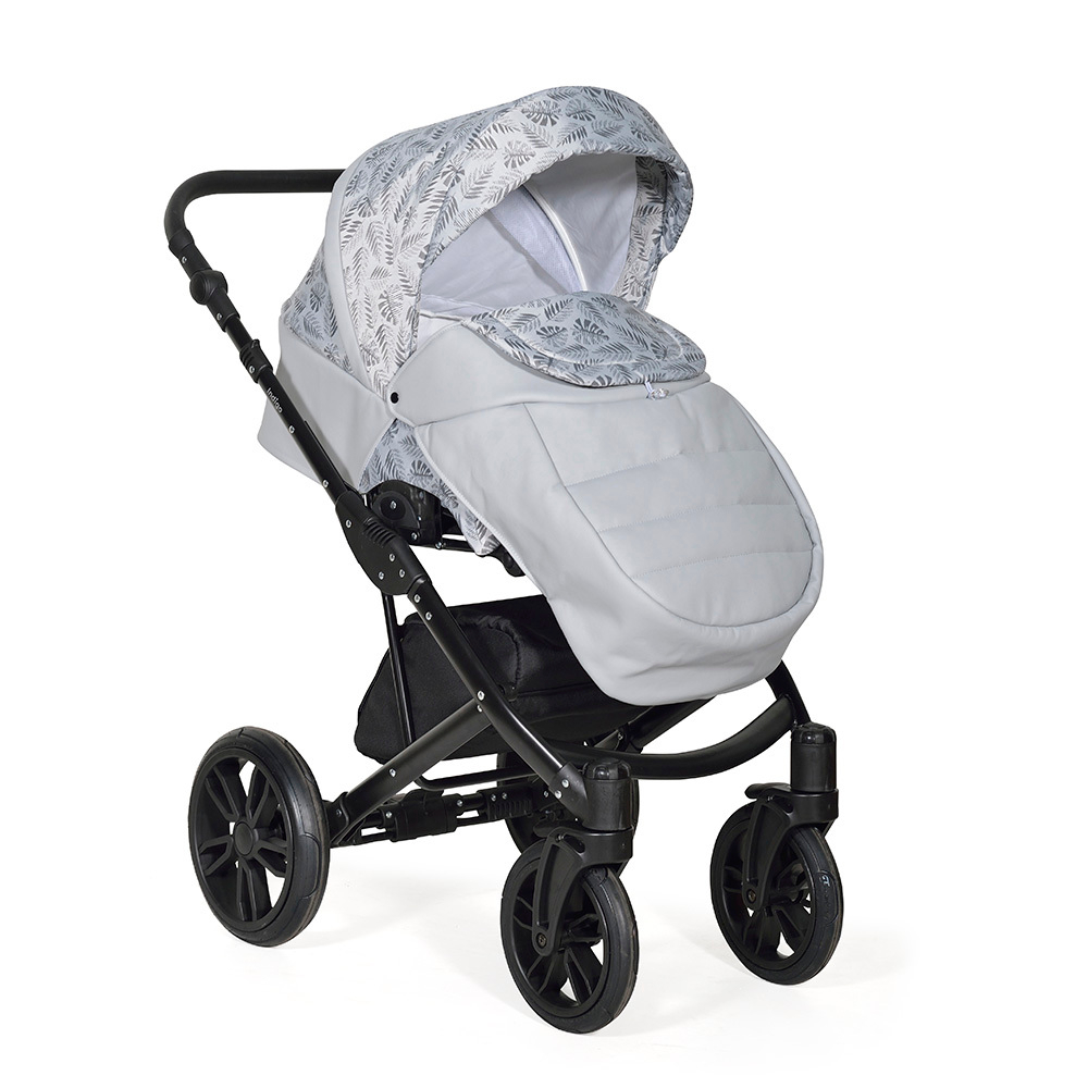 Коляска 2в1 Indigo MIO mi 03 (св.серая кожа+серый узор)
