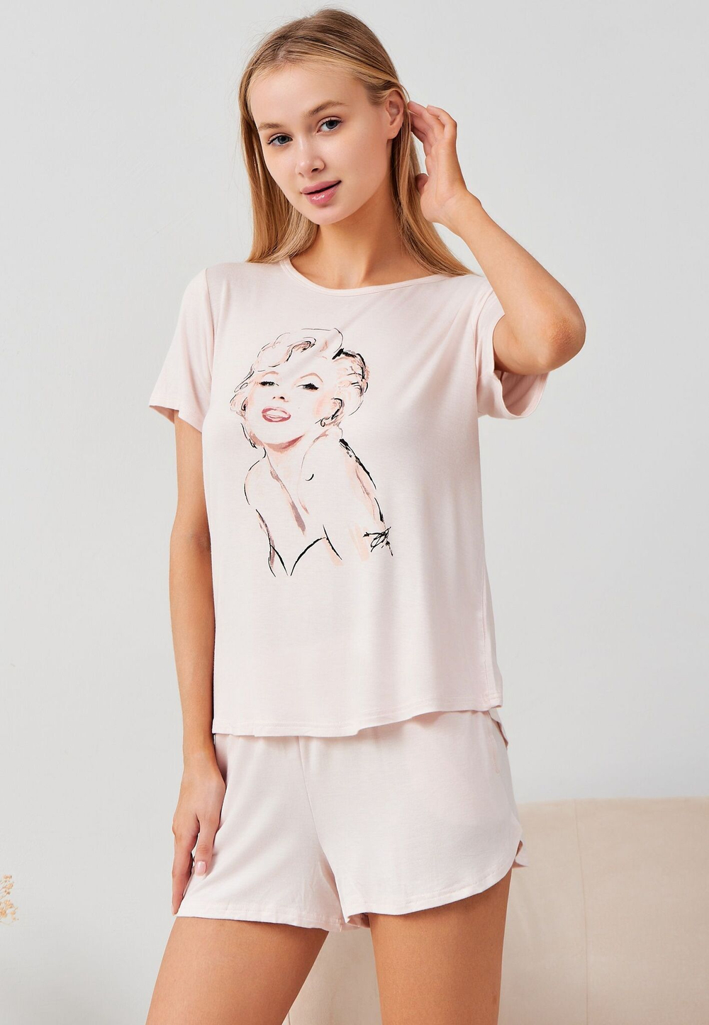 Комфортный комплект для дома и сна из вискозы (Размер: L) (Цвет: пудровый)