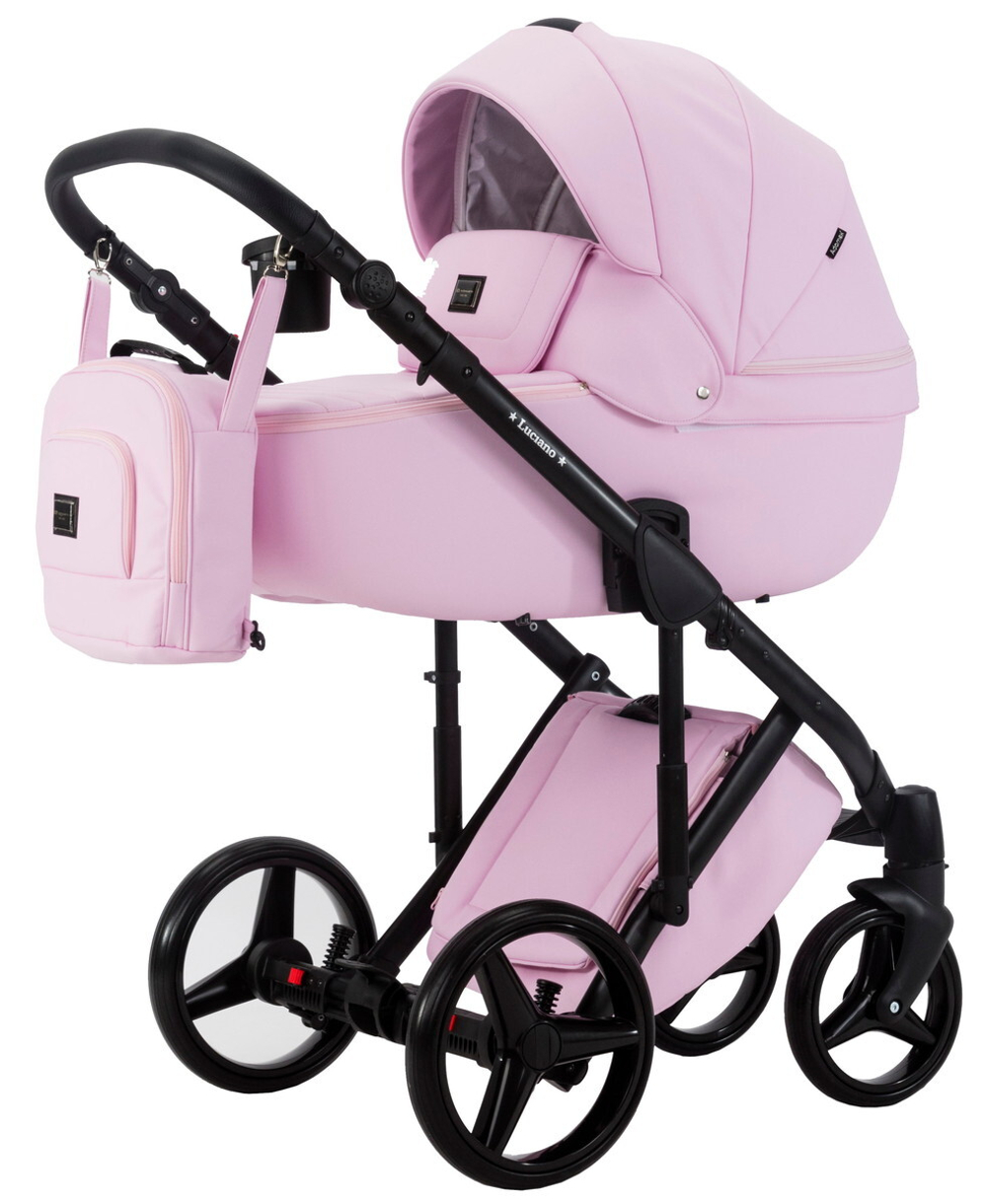 Детская коляска Adamex Luciano Deluxe 2 в 1 Q110-С (РОЗОВ.ЗЕФИР 100% КОЖА-ЧЕРНАЯ РАМА)