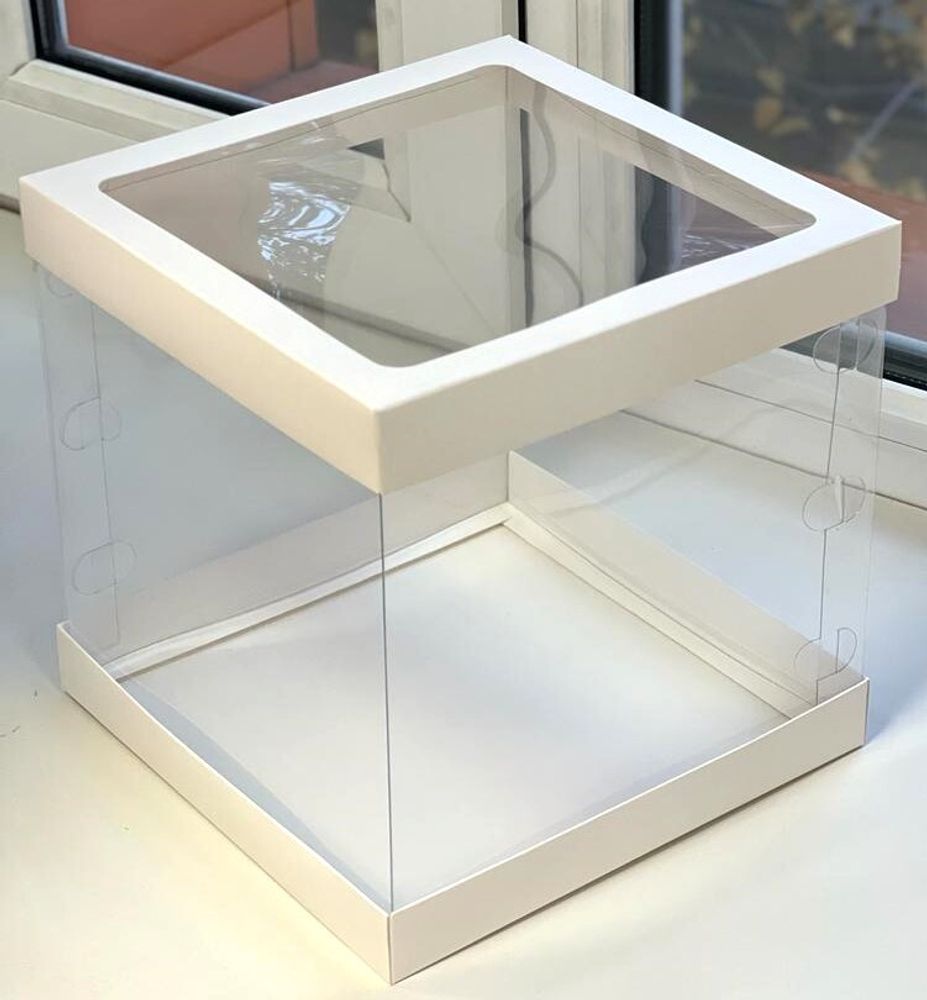 Коробка под торт с прозрачными стенками и окном 300*300*280 (белая)