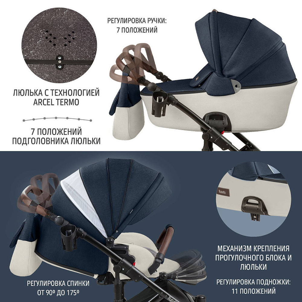 Детская коляска Nuovita Carro Sport 2 в 1 Blu bianco/Сине-белый