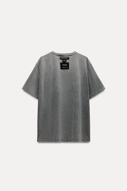 ZARA ФУТБОЛКА С ЭФФЕКТОМ ПОТЕРТОСТИ, СЕРЫЙ С МЕЛАНЖЕВЫМ ЭФФЕКТОМ
