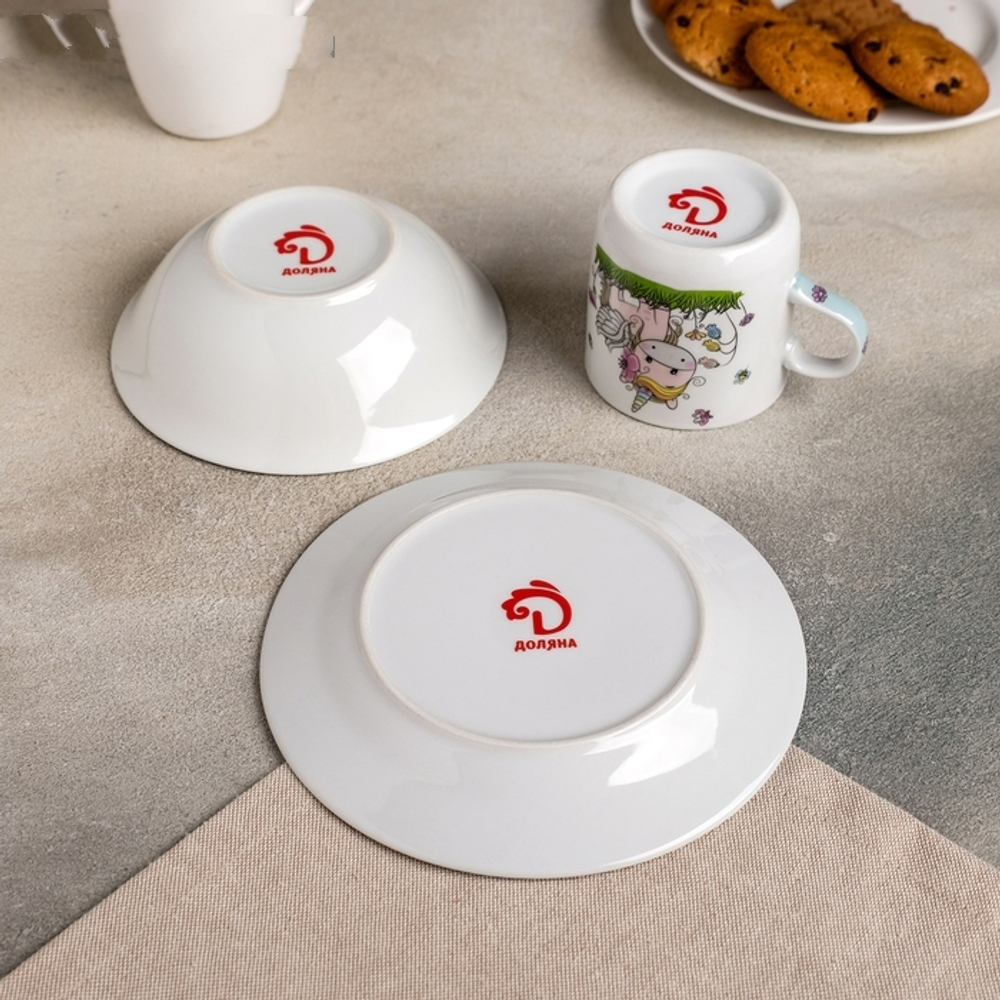 3850492 Набор детской посуды «Единорожка», 3 предмета: кружка 250 мл, миска 400 мл, тарелка 18