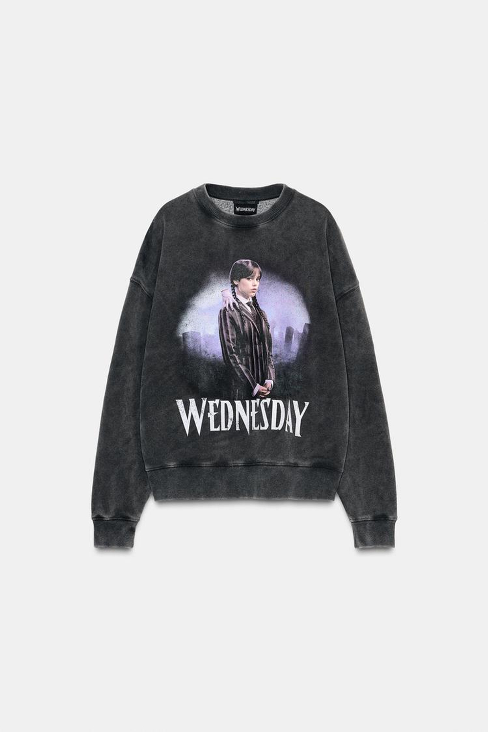 ZARA СВИТШОТ С ЭФФЕКТОМ ПОТЕРТОСТИ WEDNESDAY©, АНТРАЦИТОВО-СЕРЫЙ