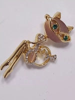 Брошь-кулон "Кошечка в очках бежевая"