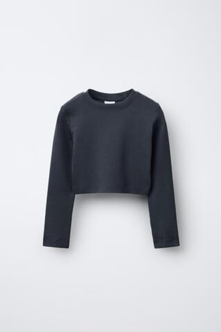 ZARA БАЗОВАЯ УКОРОЧЕННАЯ ФУТБОЛКА, СЕРО-СИНИЙ