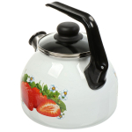 Чайник сталь, эмал, 3 л, свист, пл кнопка,с декором, руч консоль, Сиб товары, С2717.3, индукц, бел
