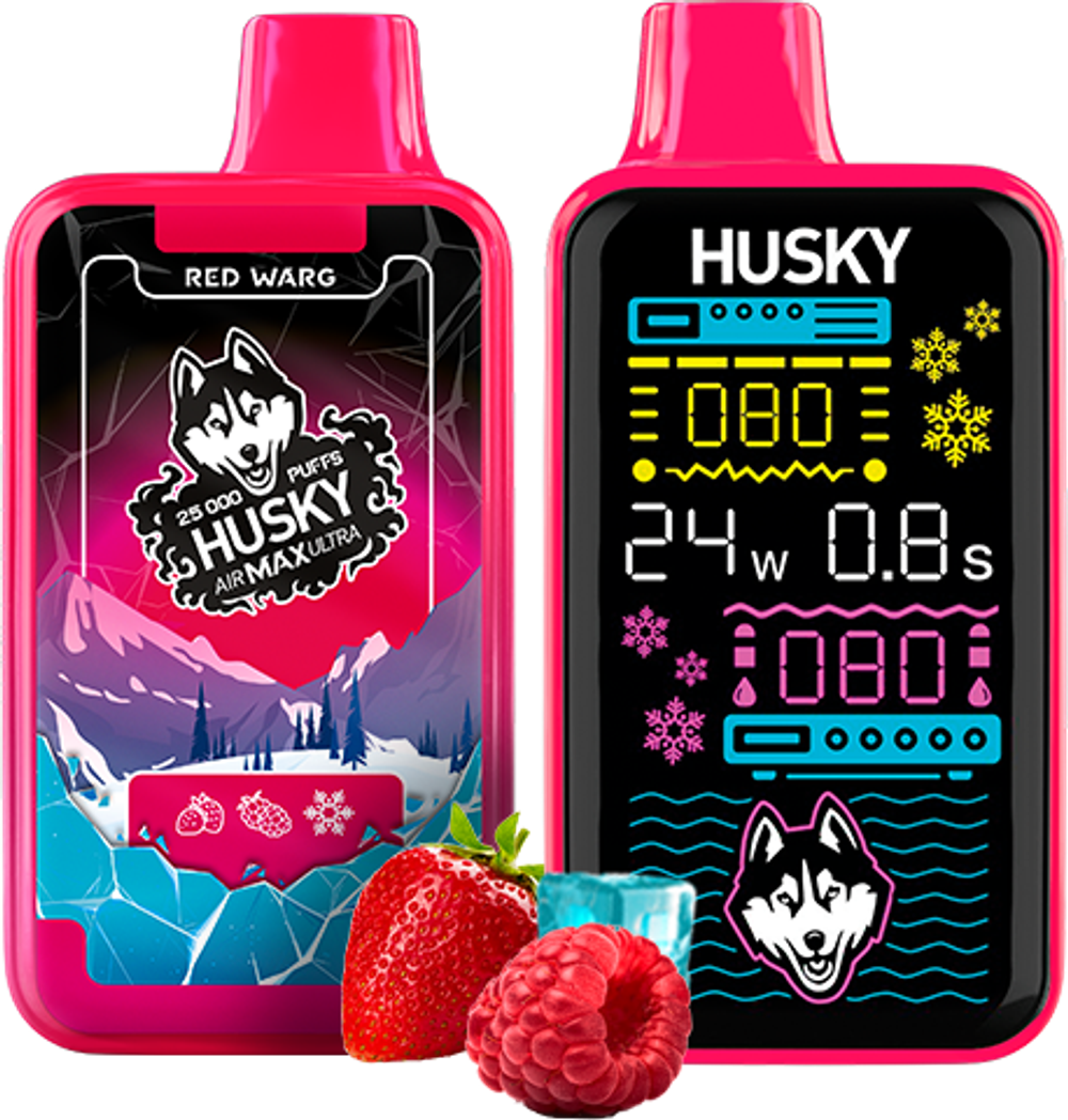 Husky Airmax Ultra Red warg - холодная клубника и малина 25000 затяжек 20мг Hard (2% Hard)