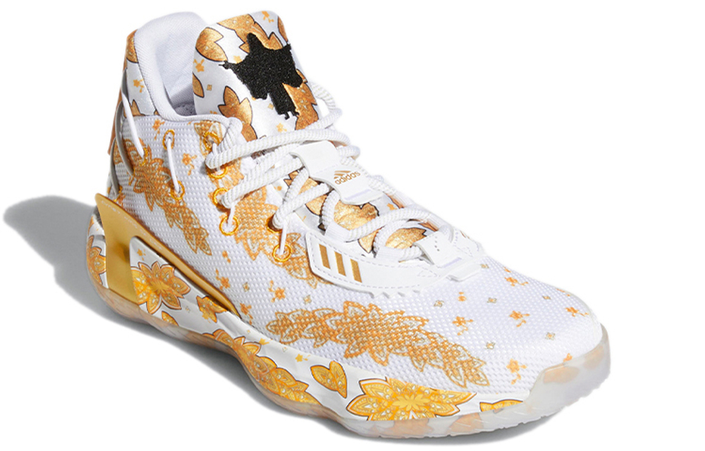 Ric Flair x adidas D lillard 7 round head shock absorption non-slip wear-resistant low-top basketball shoes men's white and yellow # Gift recommendation