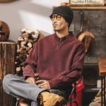 Американский ретро свитшот с полугольфом на молнии, весенне-осенний, новый, с воротником-стойкой, свободный, модный, повседневный мужской куртка