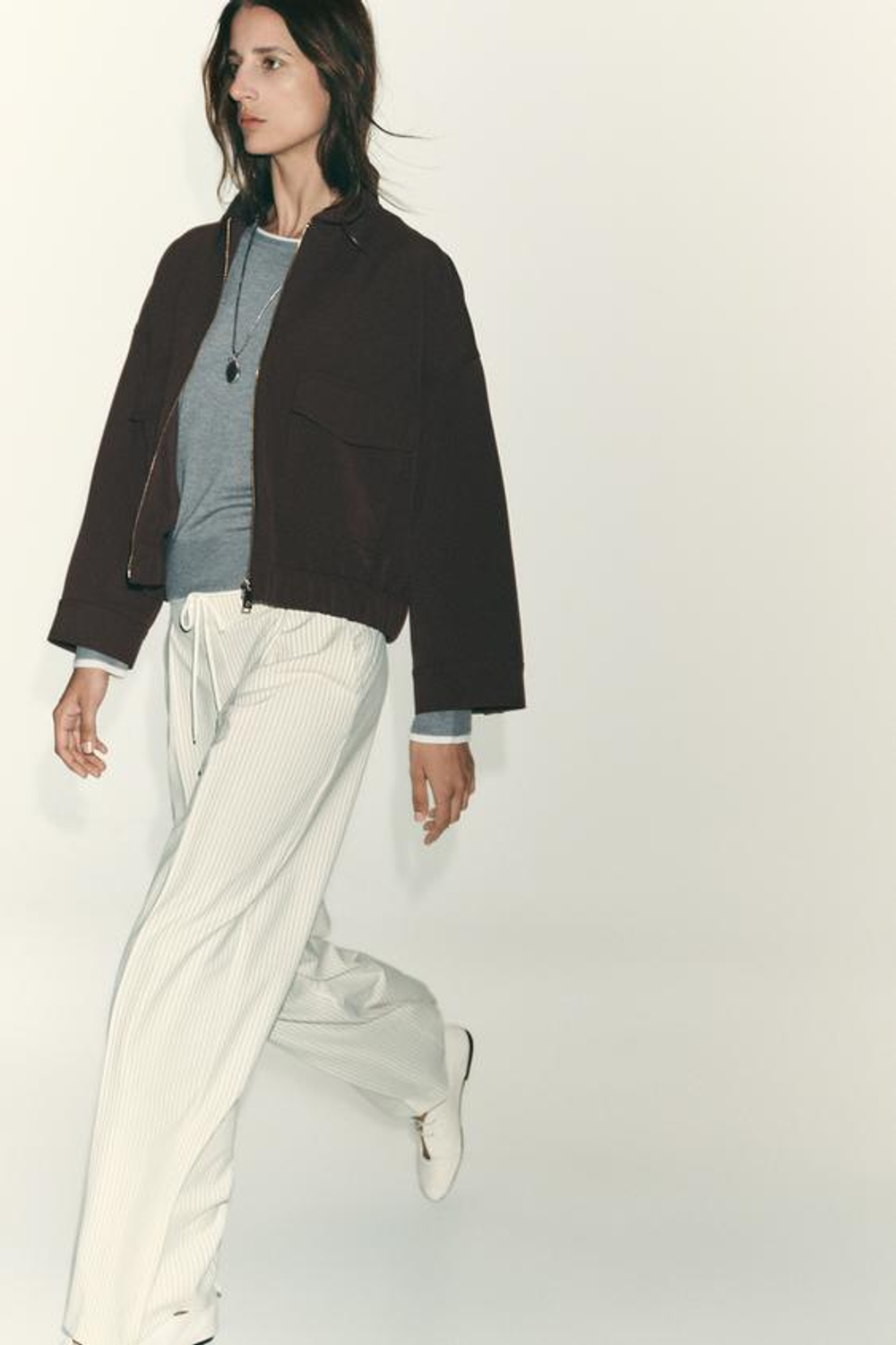 ZARA БРЮКИ WIDE LEG С ДВОЙНЫМ ПОЯСОМ, ЭКРЮ