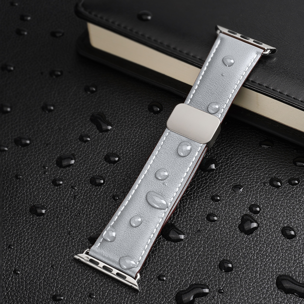 Ремешок из натуральной кожи серого цвета для смарт часов Apple Watch 38, 40, 41, 42мм, серия YA Series от Dux Ducis