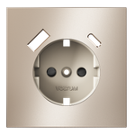 Накладка для розетки с заземлением и защитными шторками, с USB A+C, (платина) Voltum S70 Metal VLSM001010