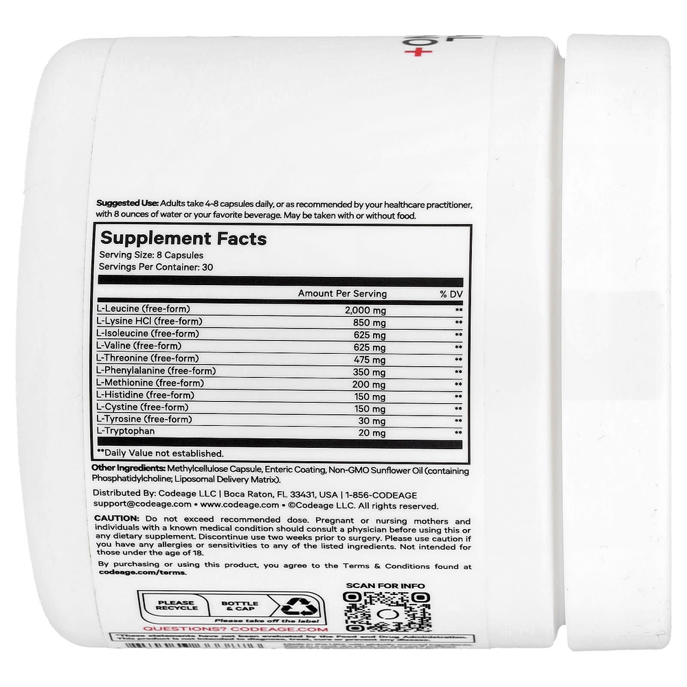 Codeage, Liposomal Multi Amino+, комплекс липосомальных аминокислот, серия Sport, 240 растительных капсул