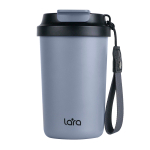 Термокружка 0,42 л LARA LR04-26 GRAY двойные стенкаи, сталь, вакуум, ремешок, крышка/клапан