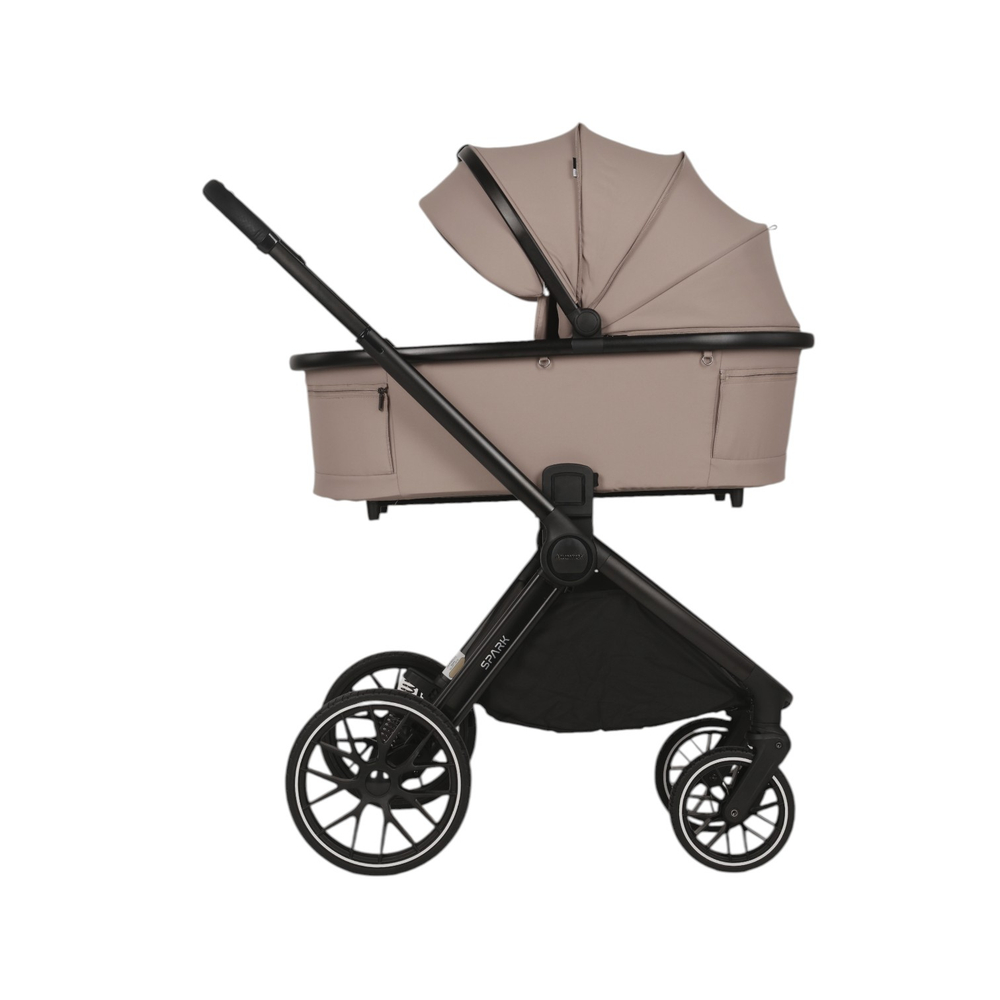 Детская универсальная коляска Adamex Spark 2в1 - Latte Velvet (Бежевая ткань, черная рама)