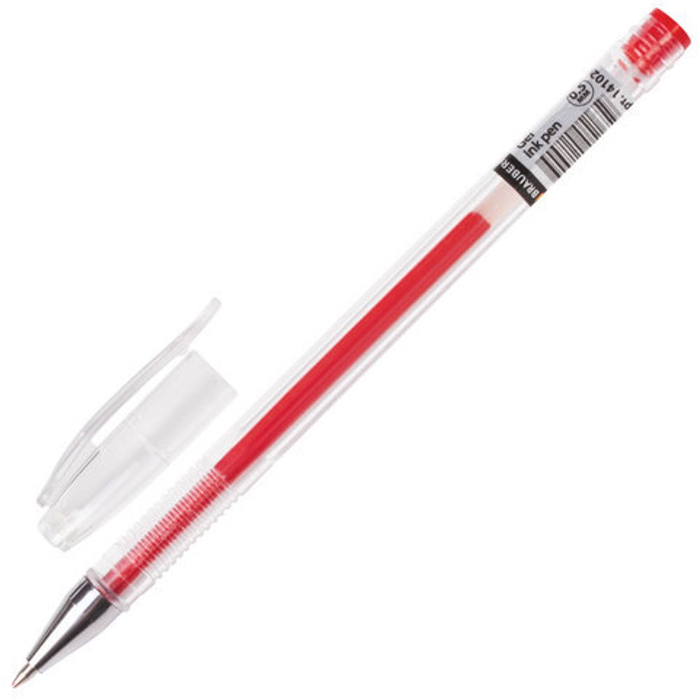 Ручка гелевая BRAUBERG "Jet", КРАСНАЯ, корпус прозрачный, узел 0,5 мм, линия письма 0,35 мм, 141020