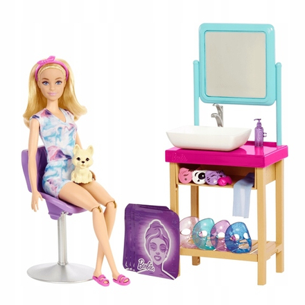 Barbie Игровой набор Спа-салон с куклой и масками для лица HCM82